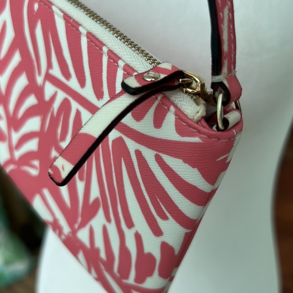 Kate Spade Grant Street Grainy Vinyl Lolly Wristlet Clutch Pink Chalk Palm - Picture 4 of 6